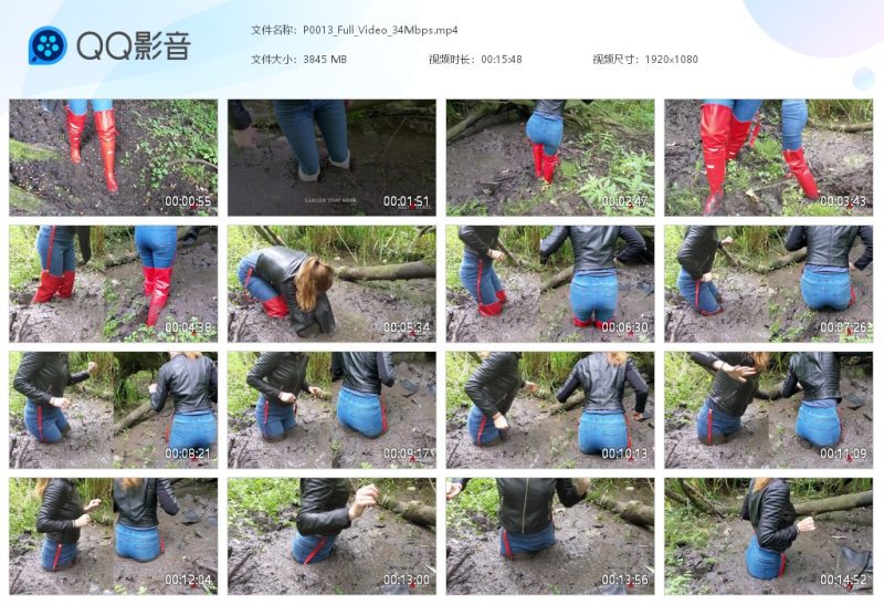 Redrebel P013 红色过膝雨靴紧身牛仔裤陷泥-湿身与脏乱