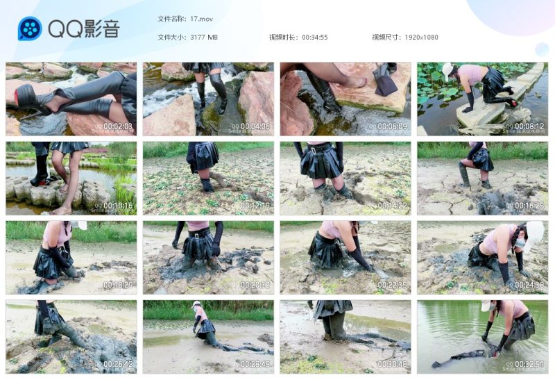 17皮靴黑丝皮裙踩泥陷泥-湿身与脏乱
