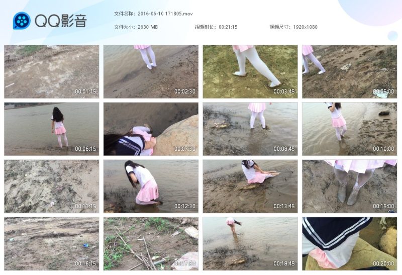 水手服粉裙湖边玩泥（两个视频）-湿身与脏乱