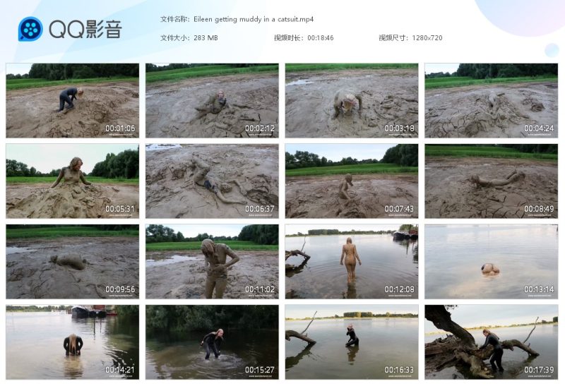 Eileen getting muddy in a catsuit-湿身与脏乱